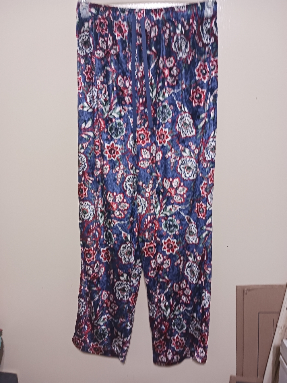 Cw Classics Womens Navy Silky Smooth Panne Floral Wide-Leg Lounge Pants M A-6